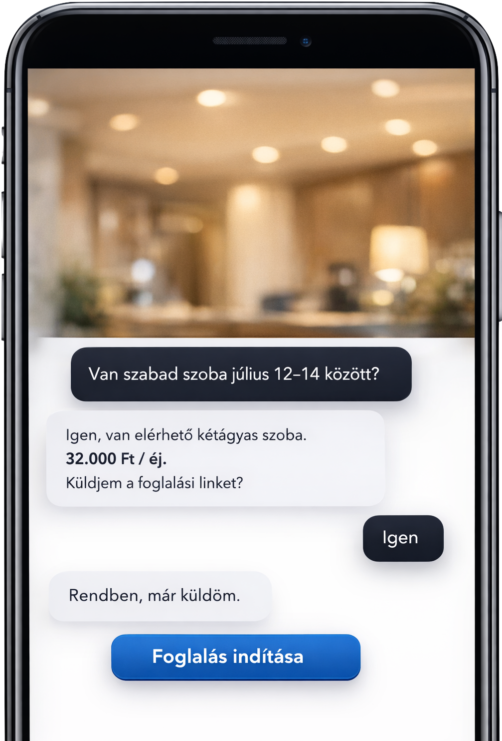 Hotel front desk és chat felület vizuál